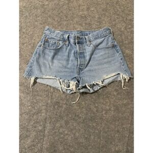 Levis 501 Womens Cut Off Shorts Tag 29Button Fly Blue Big E Premium